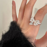 Adjustable Crystal Bow Silver Ring