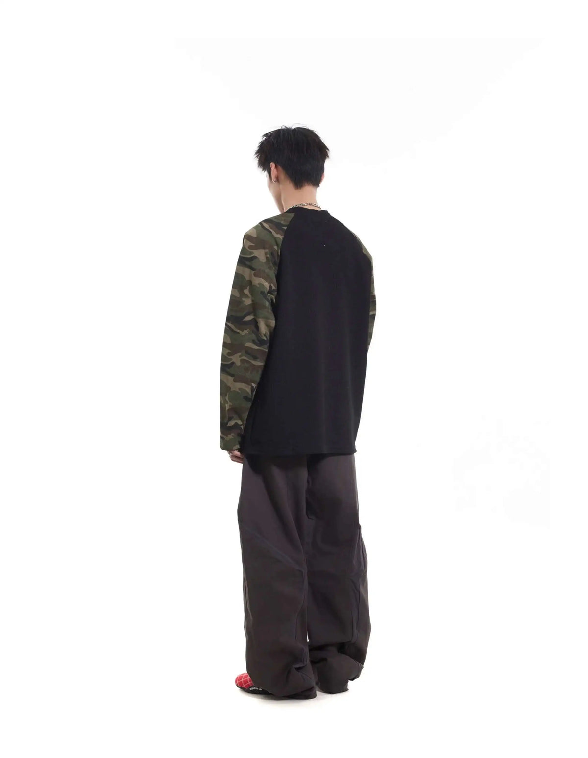 Vintage Camo Henley Collar Long T-Shirt