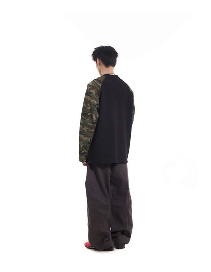 Vintage Camo Henley Collar Long T-Shirt