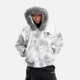High Street Distressed Quilted Fur Hooded Jacket