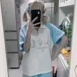Japanese Cartoon Print Patchwork Grunge T-Shirt