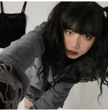 Dark Cat Ear Ripped Grunge Hoodie