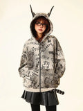 Women American Style Doberman Print Hooded Sweatshirt