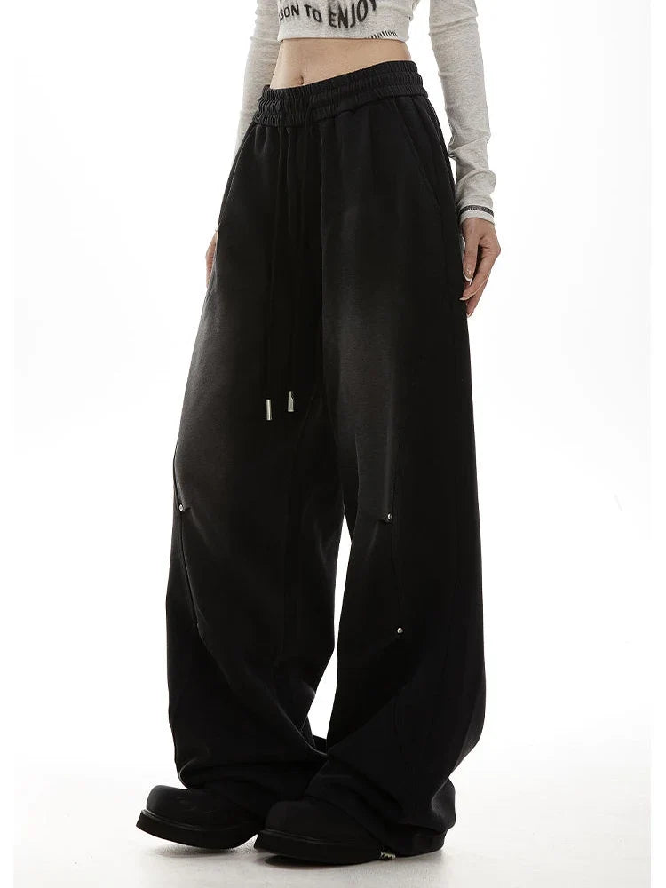American Streetwear Vintage High Waist Lace-Up Sweatpants
