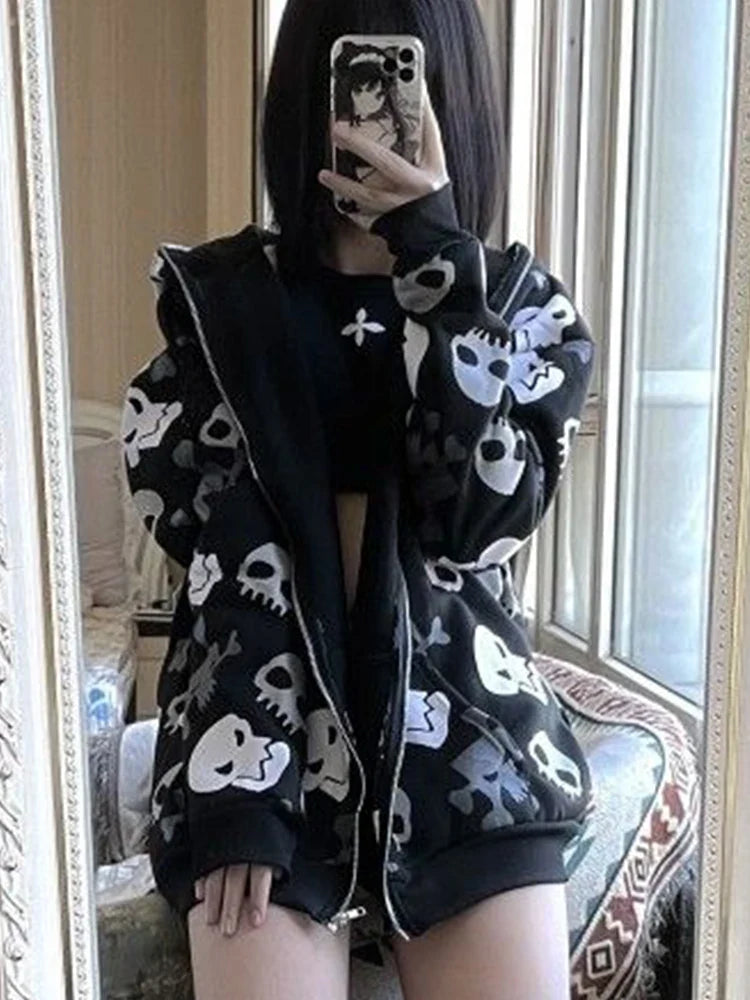 Y2K Skull Print Hoodie