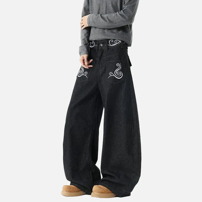 Classic Embroidered Retro Patchwork Denim Jeans
