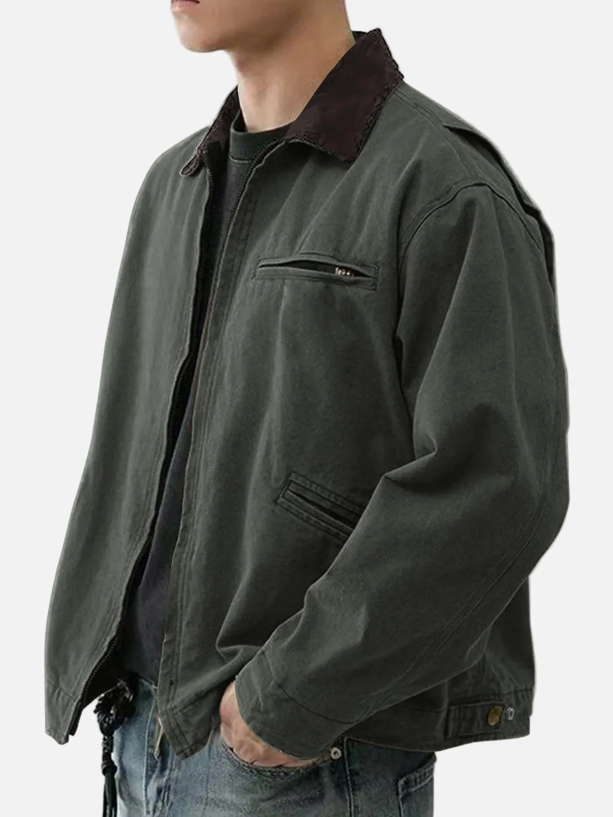 Vintage Washed Turn Down Collar Workwear Jacket