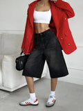 Streetwear Low Waist Wide Leg Denim Jorts