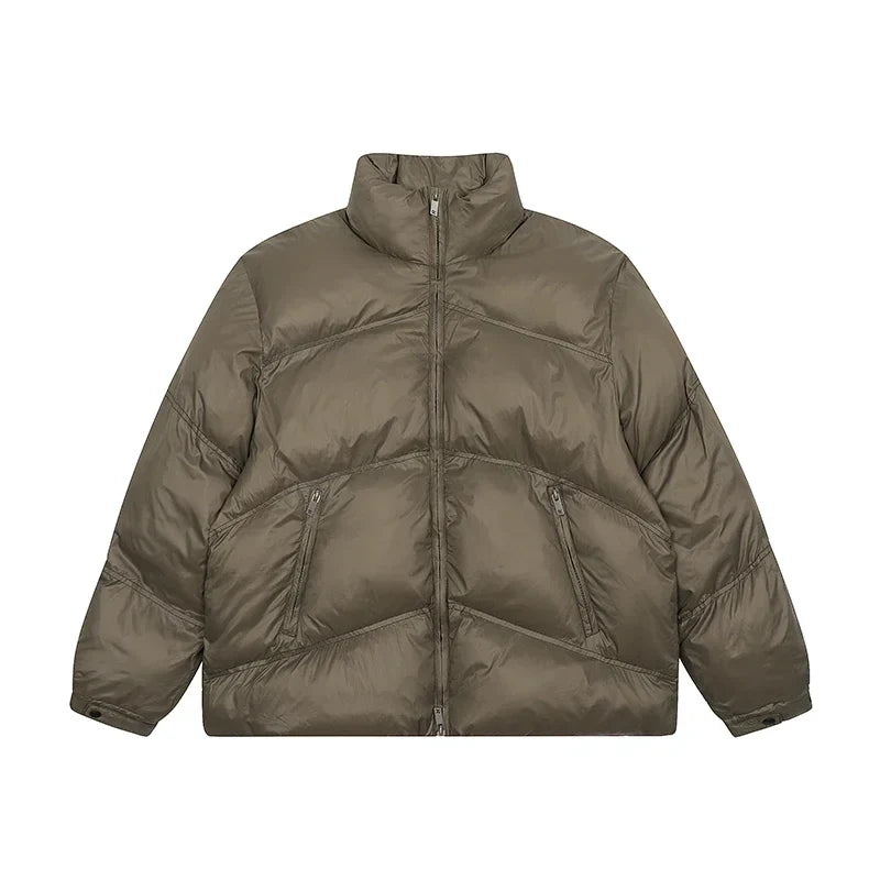 Metal Logo Stand Collar Down Bomber Jacket