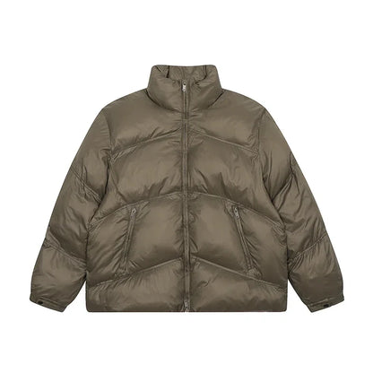 Metal Logo Stand Collar Down Bomber Jacket