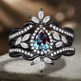 Elegant Black White Blue Stone Ring