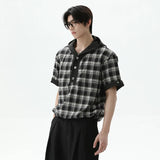 Effortless Plaid Button-Up Hooded T-Shirt