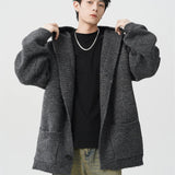 Men's Comfort Cozy Gray Knitted Hooded Cardigan
