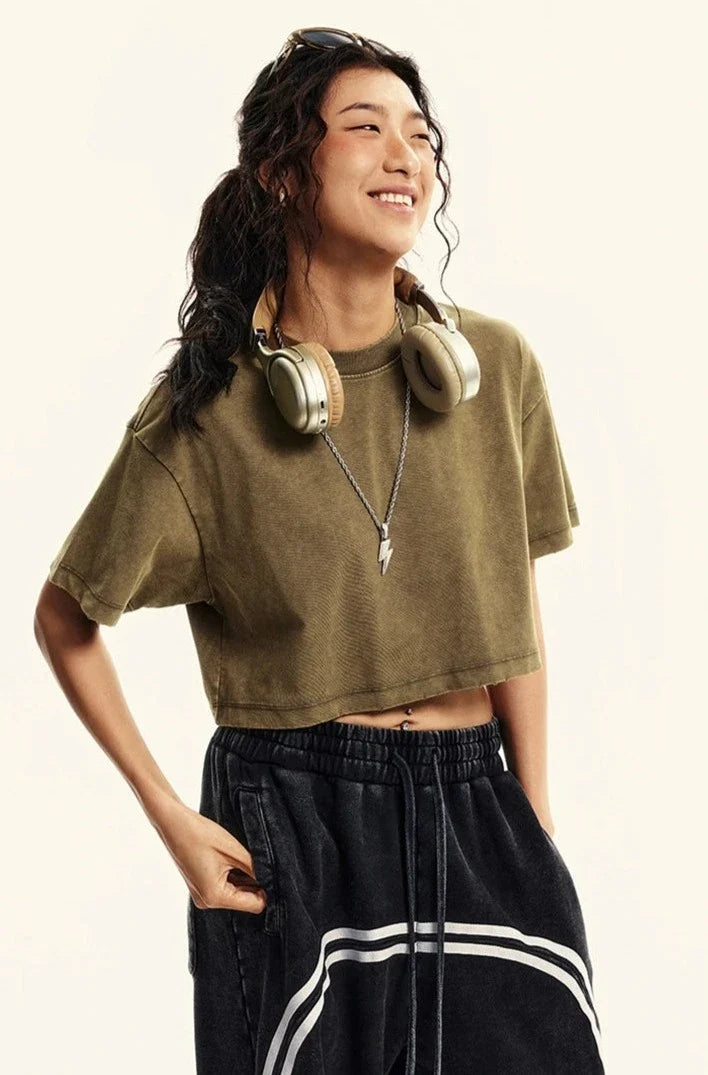 Women's Washed Stitching Crop Top