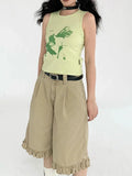 Chic Patchwork Wide Leg Denim Jorts