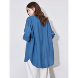 French Style Navy Blue Blouse Shirt