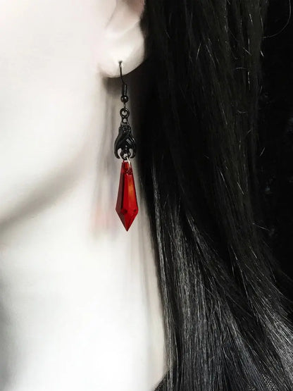 Gothic Black Bat Red Teardrop Earrings