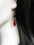 Gothic Black Bat Red Teardrop Earrings