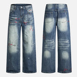 Retro Floral Embroidered Wide Leg Jeans