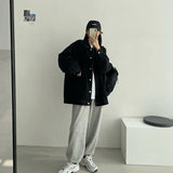 Black Loose Single Breasted Denim Jacket
