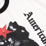 Perfect Fit Black Star Graphic Cat Print Cotton T-Shirt