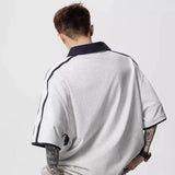 Letter Print Patchwork Retro Trend Polo T-Shirt