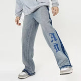 Streetwear Blue Goth Letter Print Cool Jeans