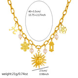 Golden Flower Pearl Sun Pendant Necklace
