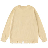 Y2K Funny Cat Graphic Oversized Ripped Sweater