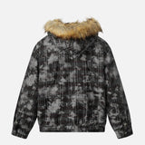 Streetwear Tie Dye Plaid Fur Hooded Jacket