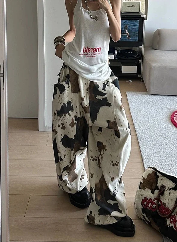 Vintage Y2K Cow Pattern Oversized Pants