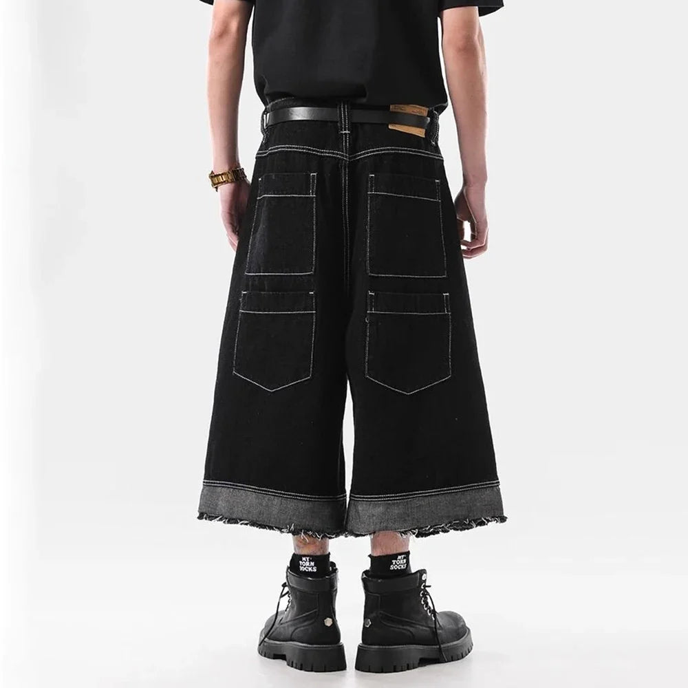 Vintage Washed Raw Edge Cropped Denim Jorts