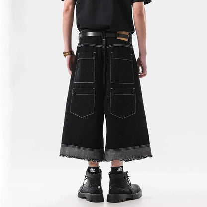 Vintage Washed Raw Edge Cropped Denim Jorts