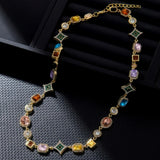 Colorful Zirconia Geometric Chain Necklace