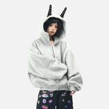 Rivet Patchwork Loose Ears Hooded Gothic Sweatshirt