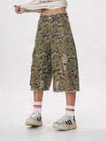 Trendy Vintage Camouflage Wide Leg Ripped Jorts