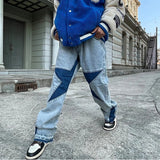 Blue Star Letter Embroidery Straight Denim Pants