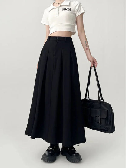 Pleated Dark Academia Midi Skirt
