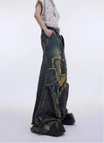 Y2K Streetwear Vintage Splicing Burr Edge Ripped Jeans