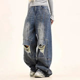 American Style Solid Color Ripped Jeans