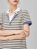 Cozy Striped Polo V-Neck Knit T-Shirt