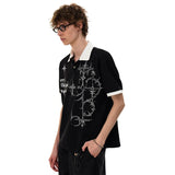 Stylish Color Contrast Splicing Printed Polo T-Shirt
