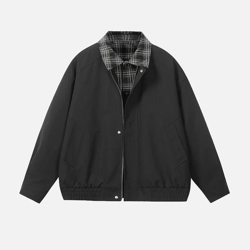 Streetwear Color Blocked Lapel Multiple Pockets Jacket