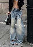 Vintage Pearl Embroidered Baggy Denim Jeans