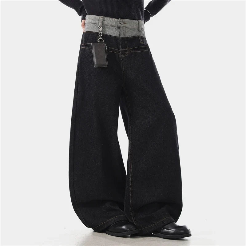 Black Distressed Patchwork Loose Fit Jeans