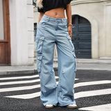 Women Retro Mid-Waisted Cargo Jeans