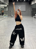 Pink Y2K Bufferfly Pattern Wide Leg Sweatpants