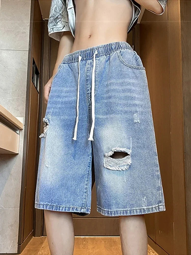 Men's Vintage Distressed Drawstring Denim Short