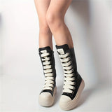 Stylish Zipper And Lace-Up Mid-Calf Boots