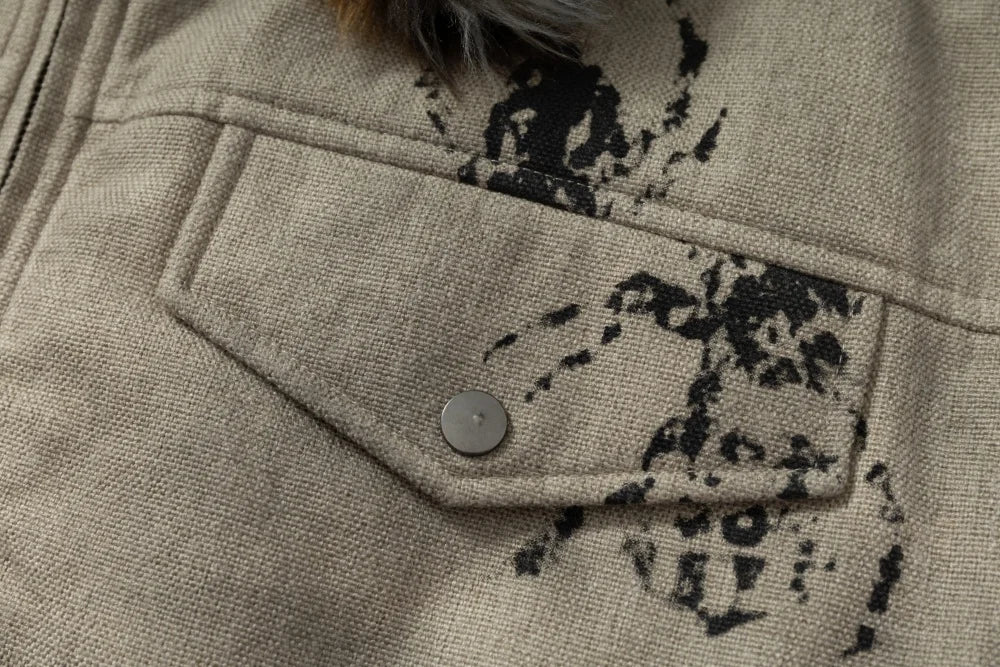 Vintage Distressed Quilted Letter Print Jacket